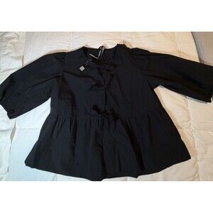 Velvet Heart Black Bow Ties Peplum Puff Sleeve Women's Top Size Medium New